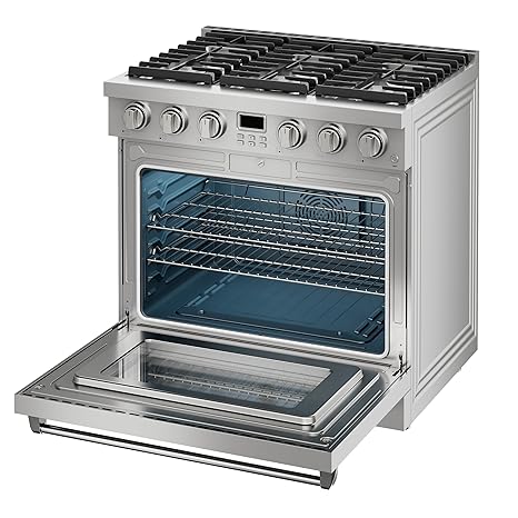 36 Inch Gas Range with 6.0 Cu.Ft True Convection Oven - 6 Sealed Burners, 6 Functions, Heavy Duty Continuous Grates, Stainless Steel, Freestanding/Slide-In Installation, Silver