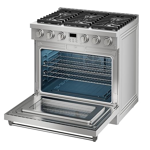 36 Inch Gas Range with 6.0 Cu.Ft True Convection Oven - 6 Sealed Burners, 6 Functions, Heavy Duty Continuous Grates, Stainless Steel, Freestanding/Slide-In Installation, Silver