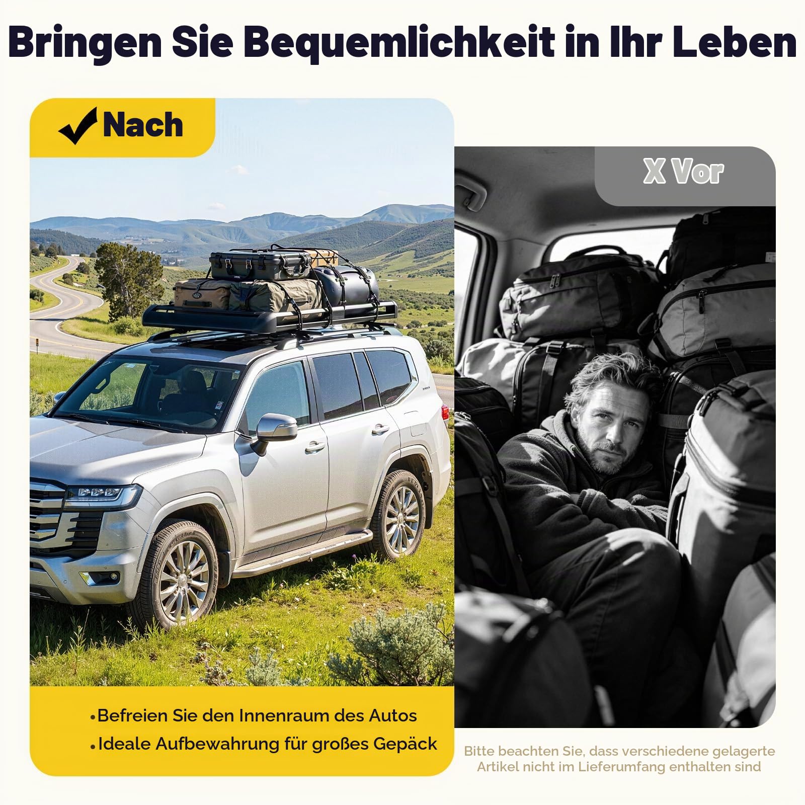 Dachgepäckträger Korb Auto Dachkorb Universal 150KG Tragfähigkeit 160CM | Dachgepäckträger Verstellbare Breite 100-135CM, Aluminium+eisen, Leicht nur 10.2KG für Suv mit Eingebauter Reling 160 * 100