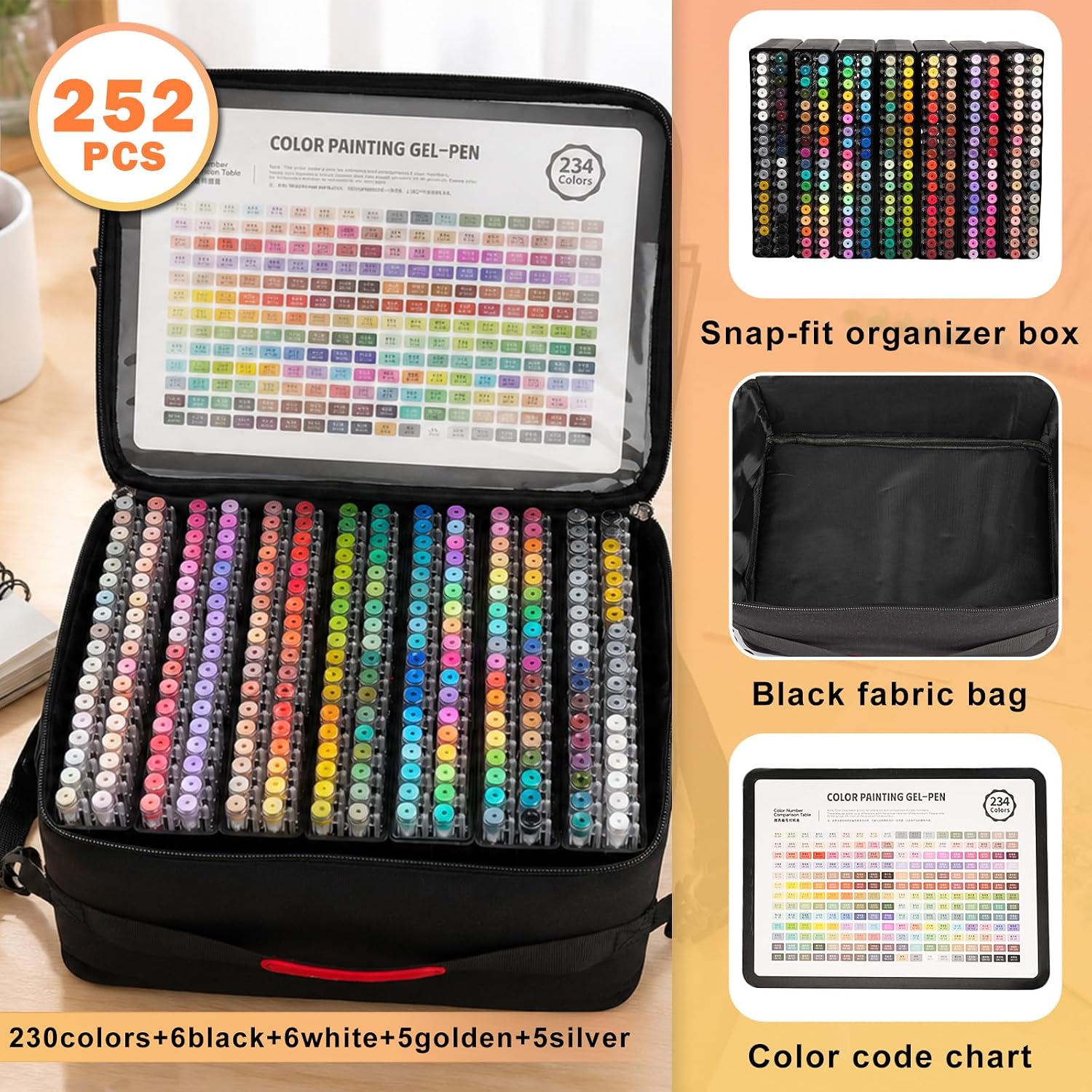 Inkspire 252 Pack Acrylic Gel Pens for Coloring with Travel Case