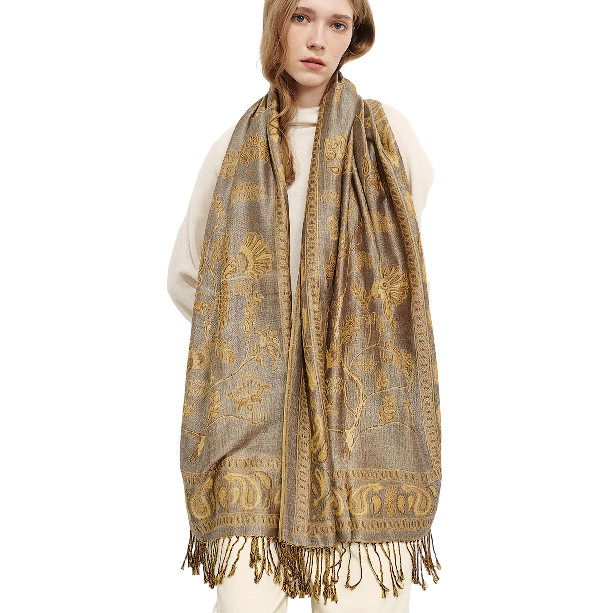 Nonakgado Reversible Paisley Pashmina Rave Scarf Shawl-Soft Silky Pashmina Wraps for Women Evening Dresses