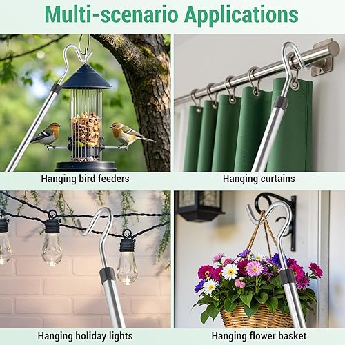 Miniatura 6 de Greeily Poste de gancho para ropa, gancho de alto alcance para colgar ropa, luz y plantas extensibles de 35 a 50 pulgadas, hecho de tubo de acero