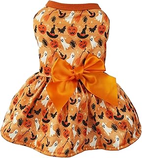 Halloween Puppy Dress for Small Dog Pumpkin Ghost Cat Costumes Orange Bow tie Pet Clothing for Kitten Chihuahua Yorkie Poo...