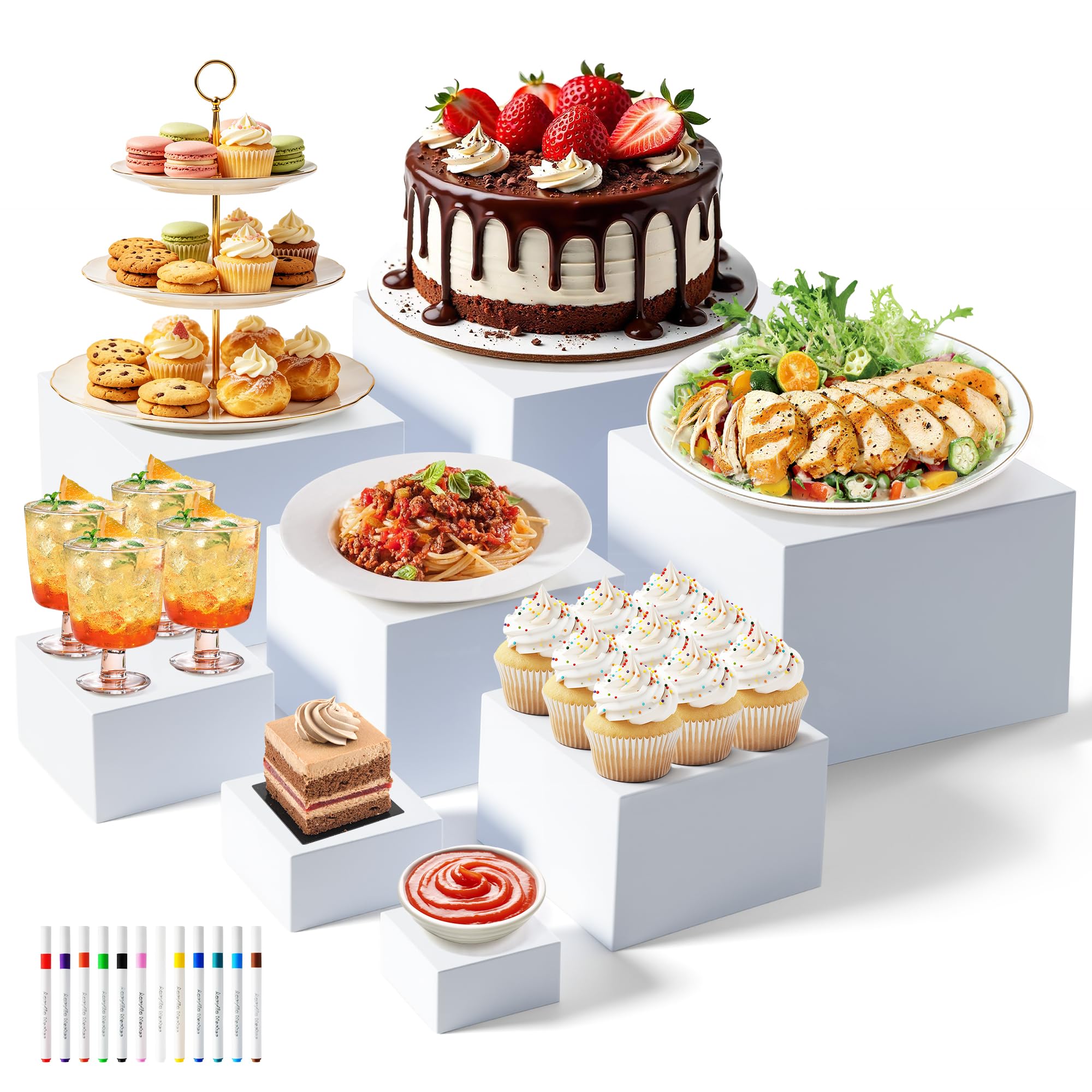 Photo 1 of Kamnowal 8-Piece White Acrylic Buffet Riser Set