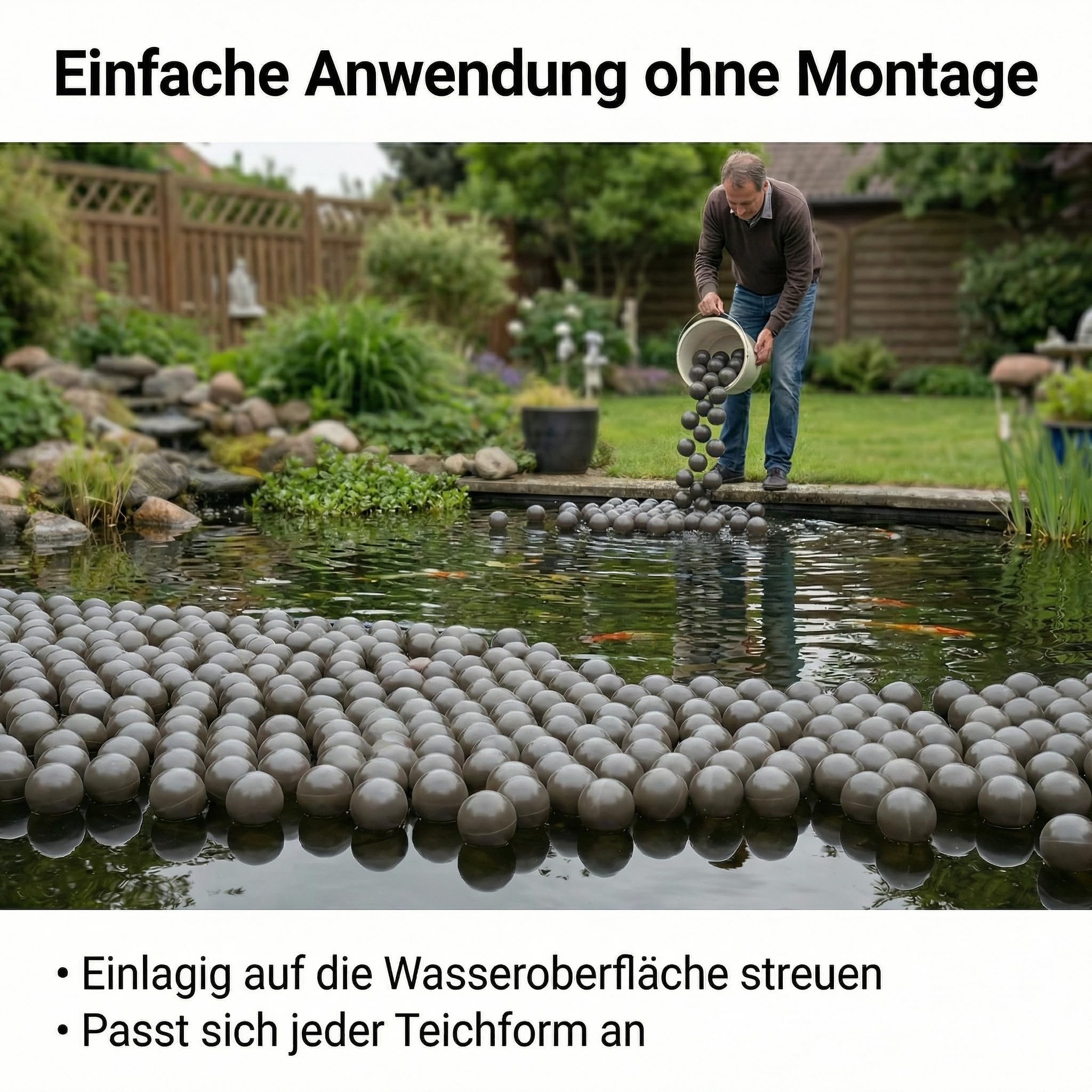 Pondlife Teichabdeckung Winter, Schwimmkugeln Ø 70 mm, 1000 Stück, ca. 4 m² Abdeckung, aus UV-stabilisiertem LDPE, Farbe Cocoon/Grau, schwimmend zur Isolation des Teichs und Eisfreihaltung