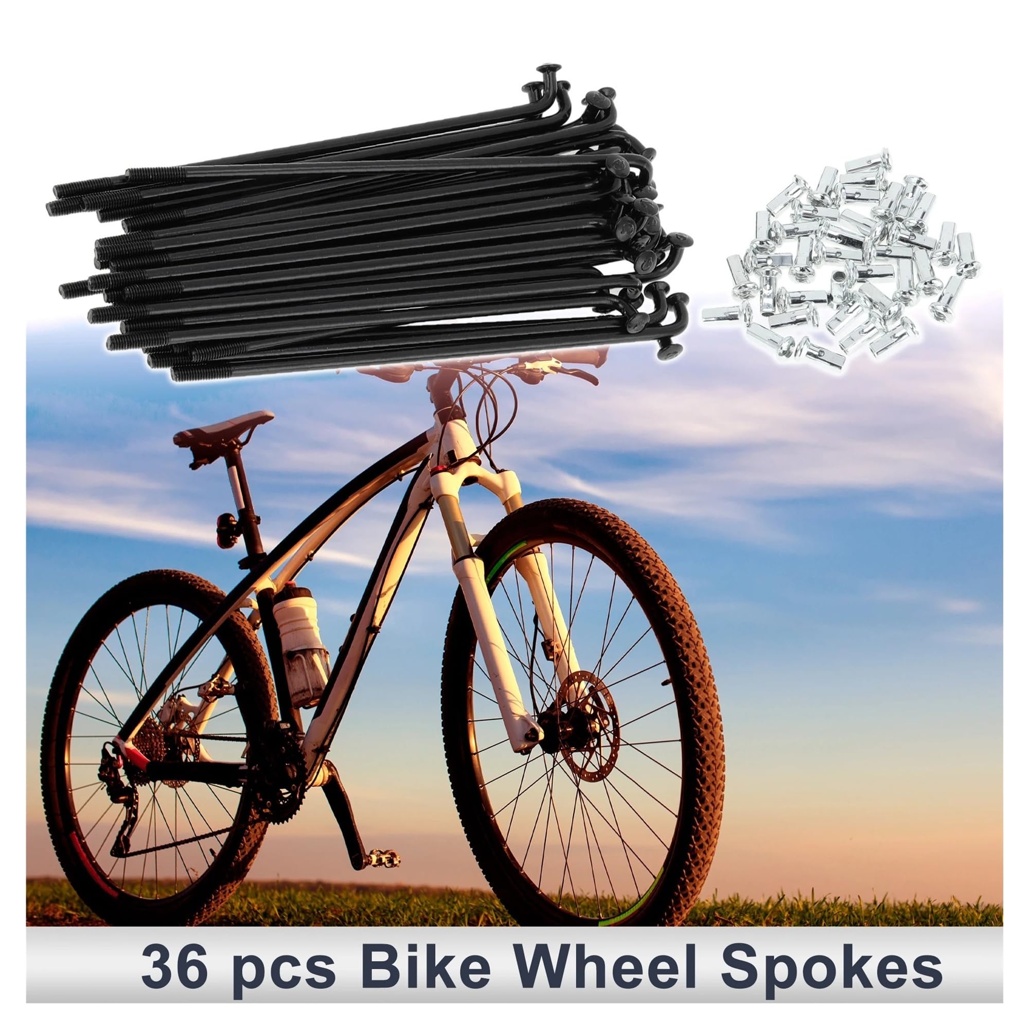 12G foyBicycle zestaw szprych 36-pak – czarne szprychy ze stali węglowej z sutkami (69–141 mm) do naprawy rowerów elektrycznych, rowerów górskich i szosowych