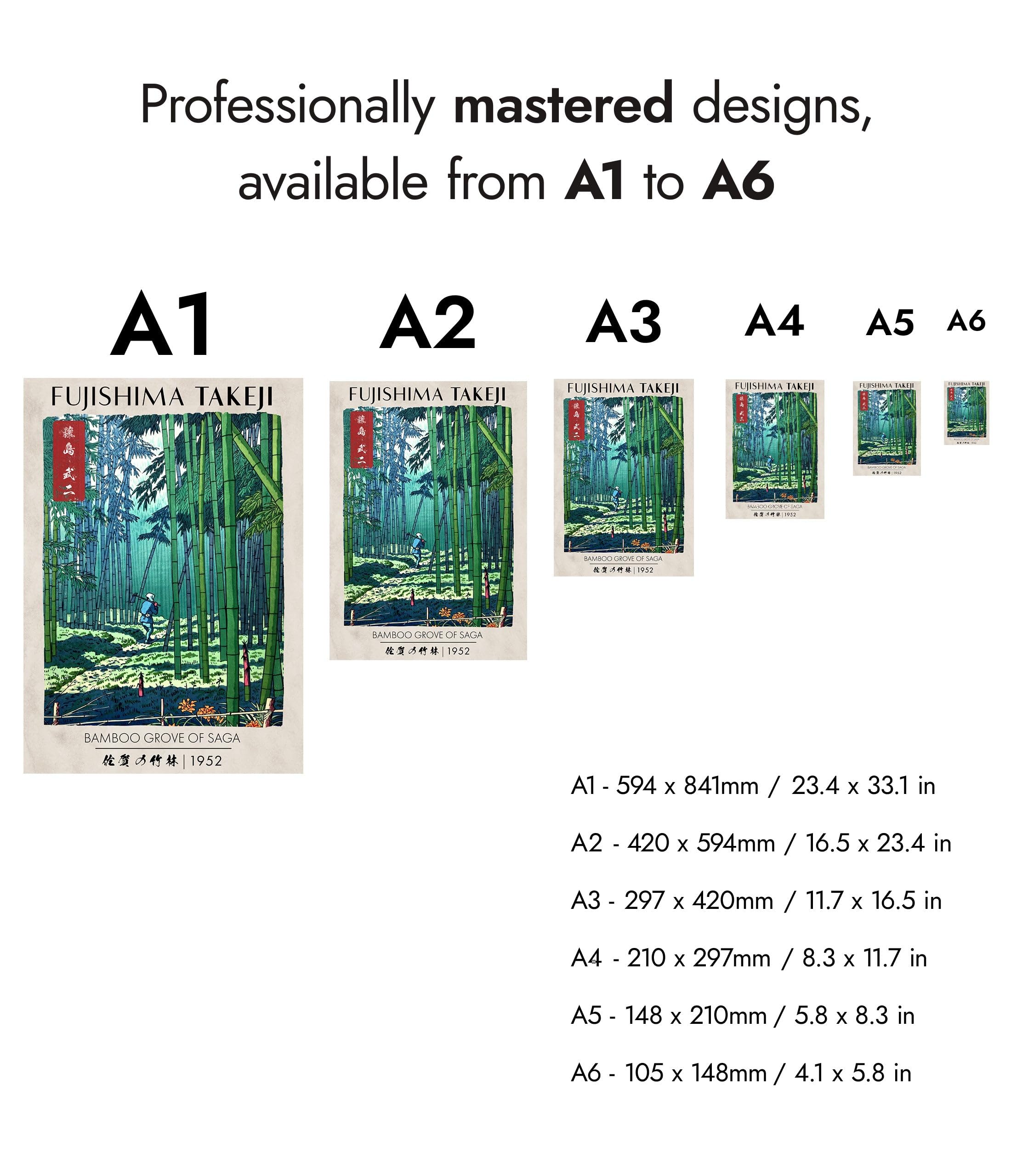 Animato Bamboo Grove Of Saga - Stampa su legno giapponese, poster moderno in Giappone, decorazione per la casa, opaca d'archivio, 50 x 70 cm (solo stampa), 50 x 70 cm