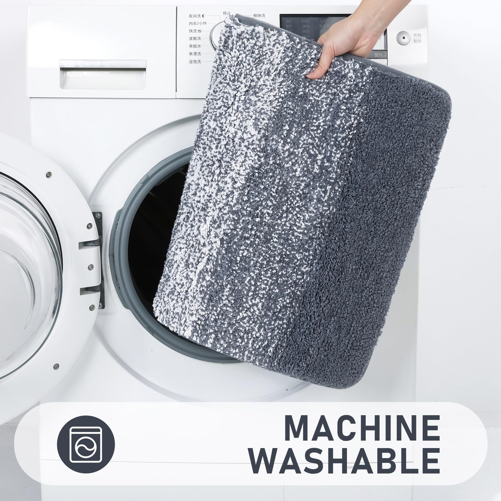 Bsmathom Badezimmerteppich-Set, 5-teilig, Plüsch-Mikrofaser-Badematte, Dunkelgrau | Extra wasserabsorbierender, rutschfester, waschbarer Läufer mit WC-Deckelbezug und U-förmiger WC-Vorleger