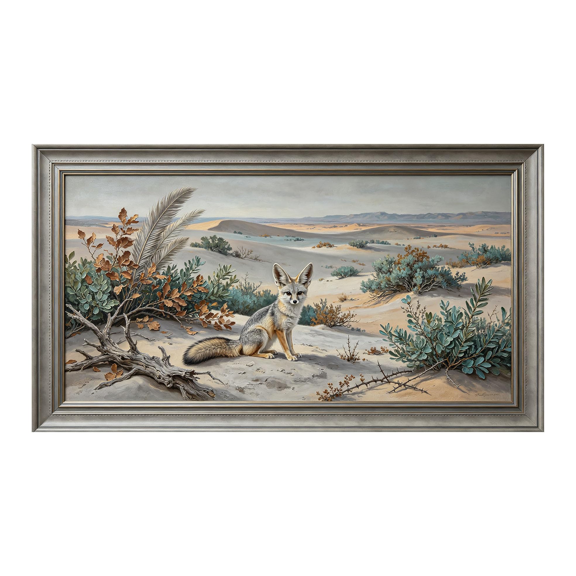 Yzpallescene 3D 3D Framed Wall Art 50cm×90cm Desert Fox Landscape Oil Painting Large Size SelfAdhesive Removable Wall Decor Prints Artwork for Living Room Bedroom Office