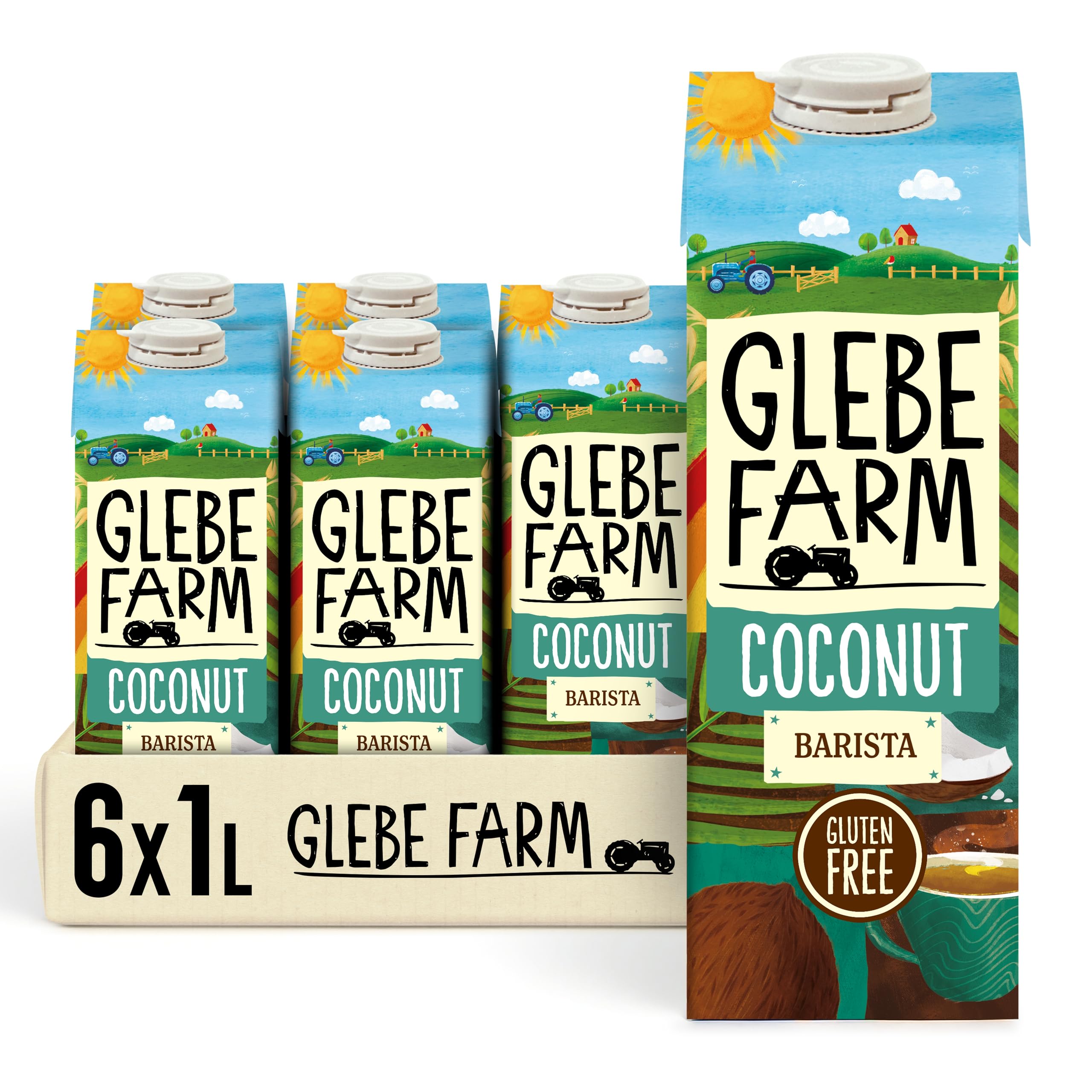 Glebe FarmGluten Free & Vegan Coconut Milk, Healthy Dairy Free Coffee Creamer & Coconut Milk Barista Multipack For a Perfect Microfoam, 6 x 1 Litre