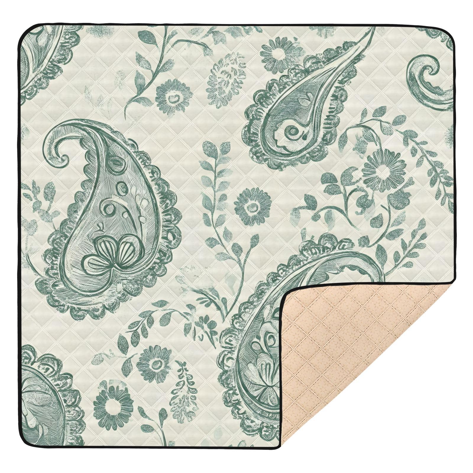 BOESI Graffiti Light Color Paisley Baby Play Mat, 50“ X 50” Washable Folding Crawling Mat, Baby Floor Mat, Soft, Thick, Non-Slip