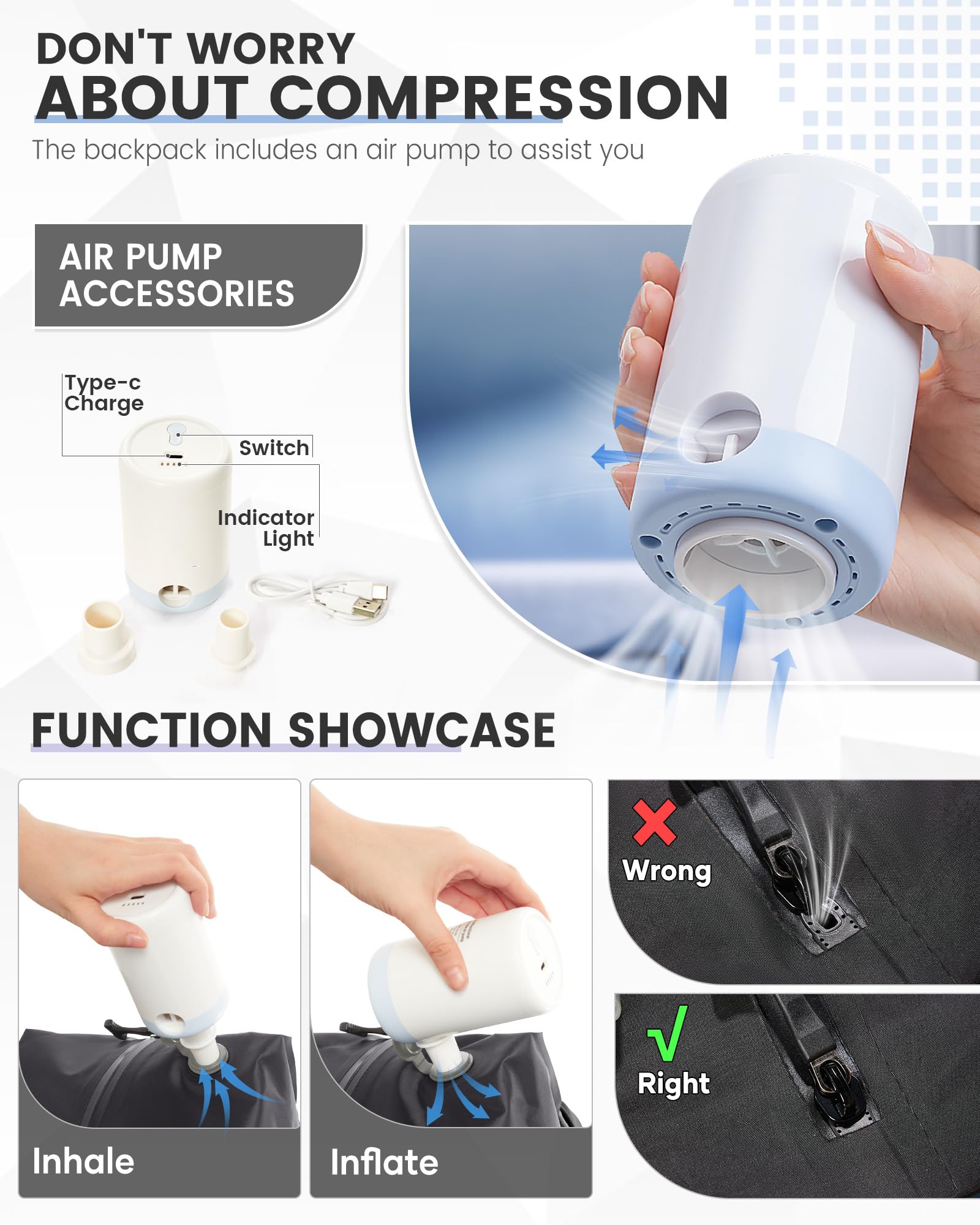 Borsa da Cabina per Ryanair 40x30x20 Zaino Sottovuoto da Viaggio con Pompa 40x20x25 Aereo Bagaglio a Mano Impermeabile Lavoro e Scuola Trekking Casual Daypack per 14" laptop,J1-Nero