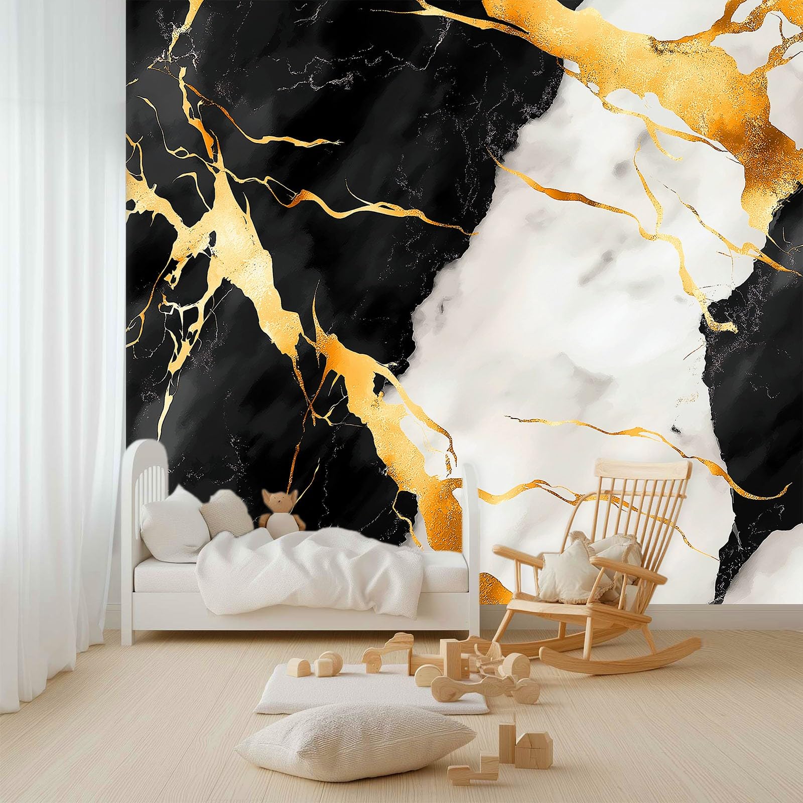 Générique 350 x 256 cm Panoramiczna tapeta tekstura marmurkowy wzór złoty liść 3D Mural Design, dekoracja ścienna do zdjęć, tapety z włókniny dekoracja ścienna salon sypialnia, czarna