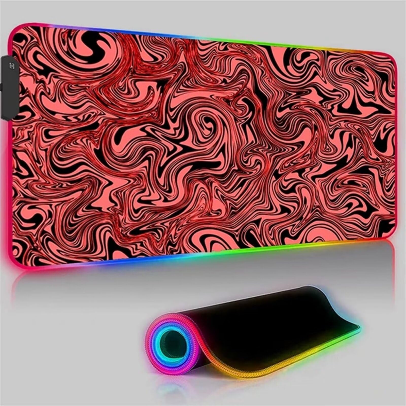 Tappetino per Mouse RGB XXL Grande Tappetino per Mouse da Gioco LED Liquido Rosso 900x400x4mm con 14 Modalità di Illuminazione e Base in Gomma Antiscivolo per Giochi Lavoro e Studio