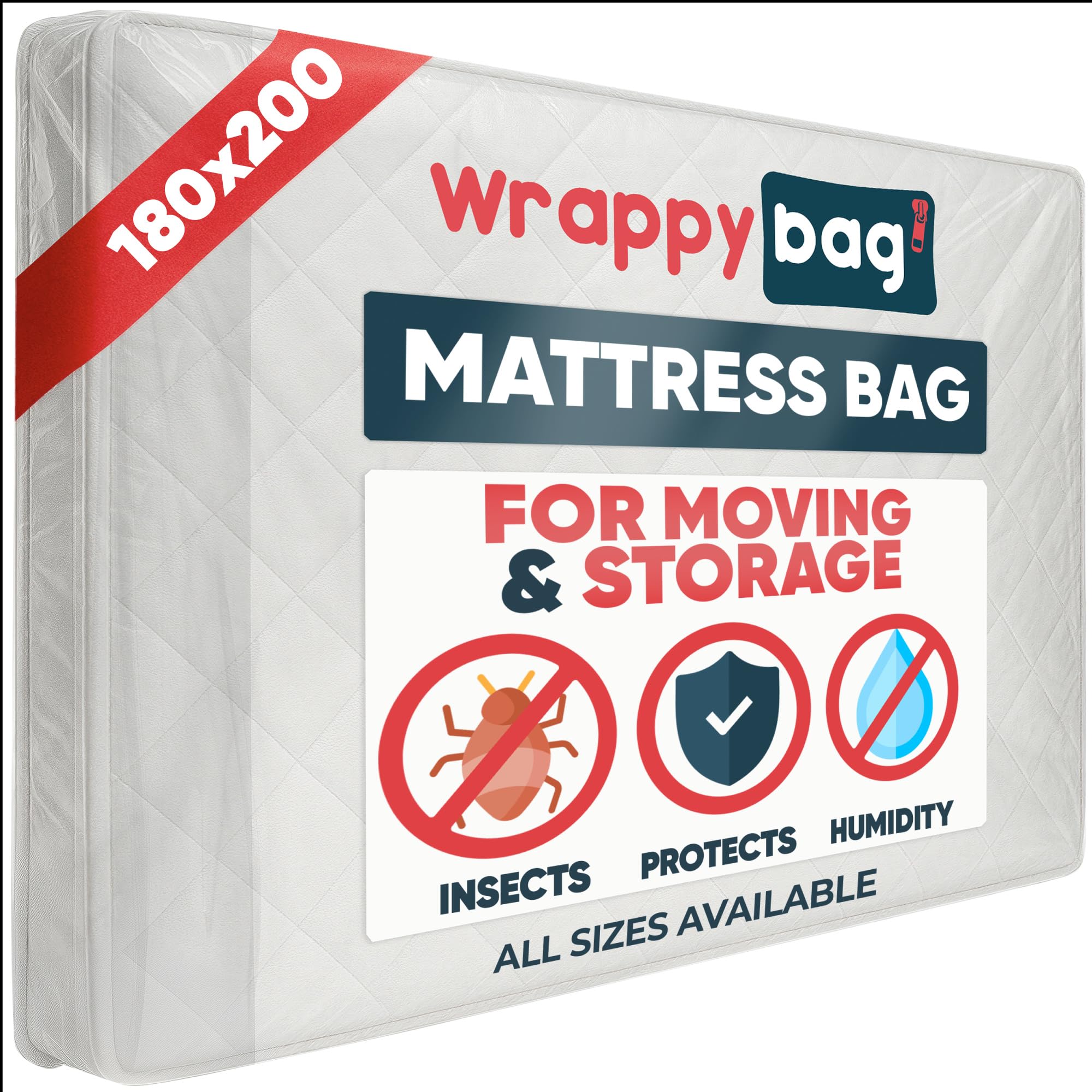 Wrappybag Transparent – Plastic Mattress Protector Cover – Storage Bag With Flap – Mattress Bags For Moving, Storage & Transport – Super King 180 X 200 Cm