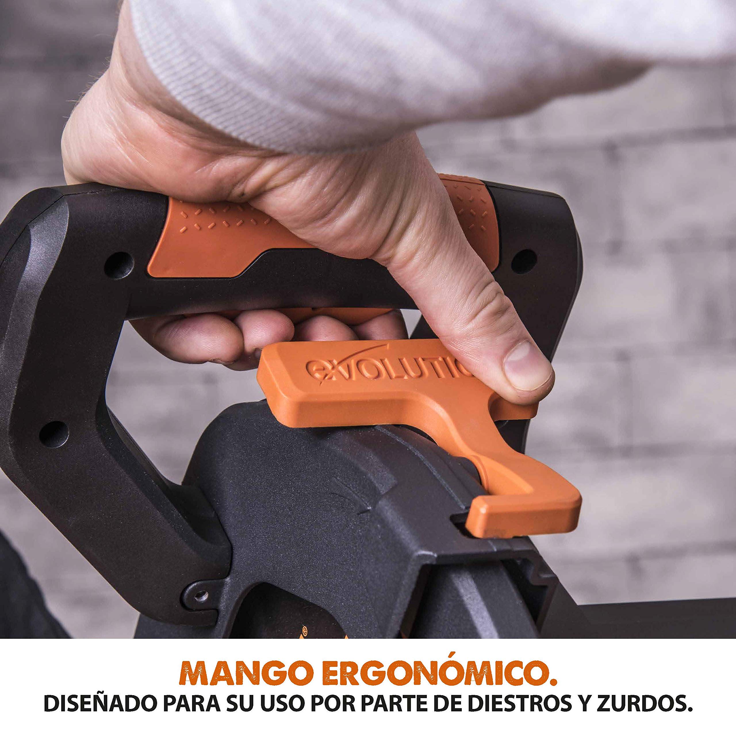 Evolution Power Tools R255SMS Sierra ingletadora Deslizante multimaterial, con Paquete Plus, Corta acero dulce, aluminio, plástico, madera con clavos incrustados 230 V, 255 mm