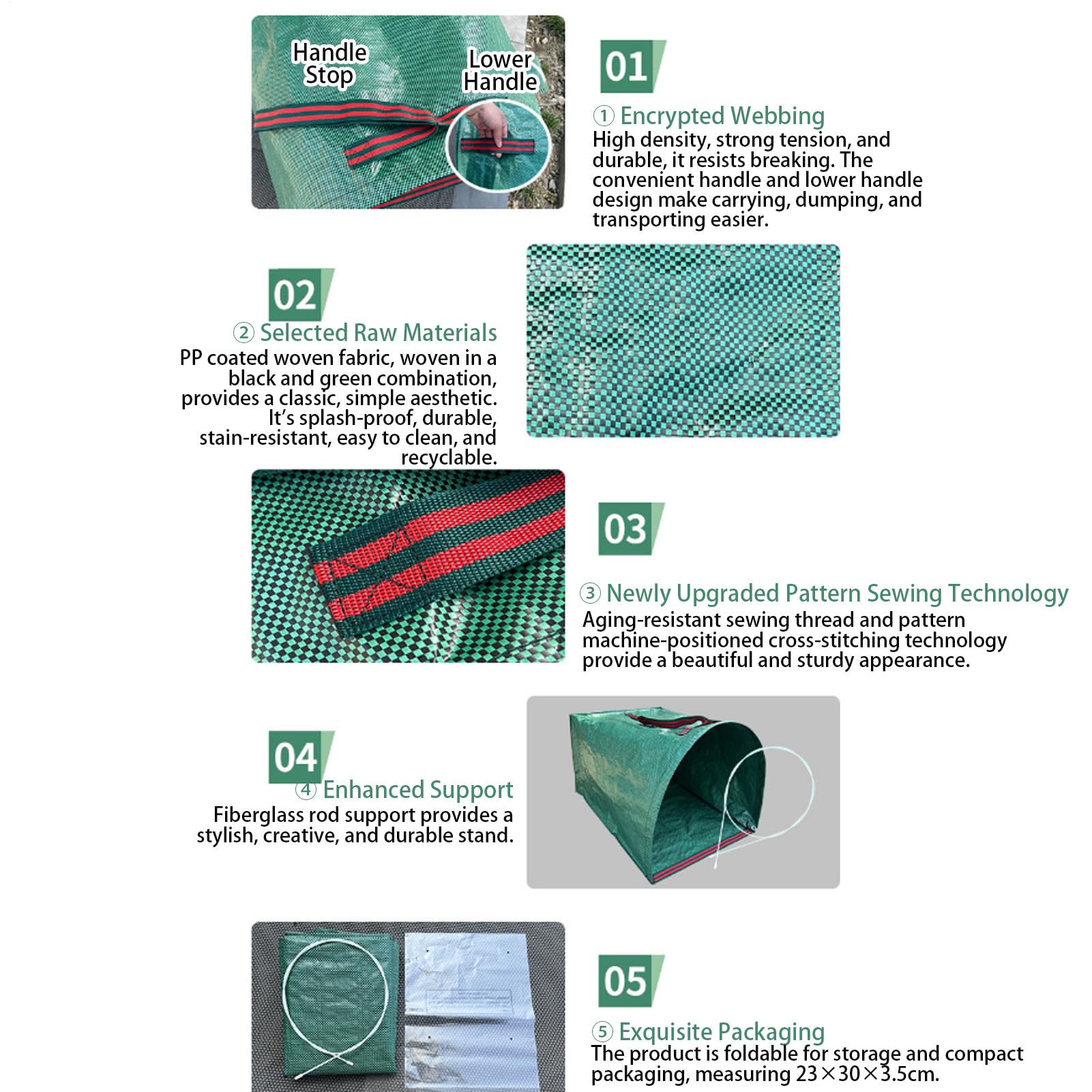 Sacos de jardín Cubo de Basura Impermeable Autoportante | 2 Bolsas para Residuos Jardín y Recortes Césped Para recortes, ramas, camping, paisajismo, construcción
