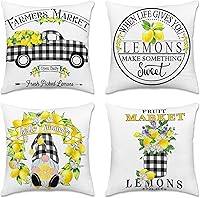 Vista 8 de Hexagram Lemon Farmhouse - Juego de 4 fundas de almohada de verano de 16 x 16 pulgadas, fundas de almohada de lino a cuadros de búfflao, diseño