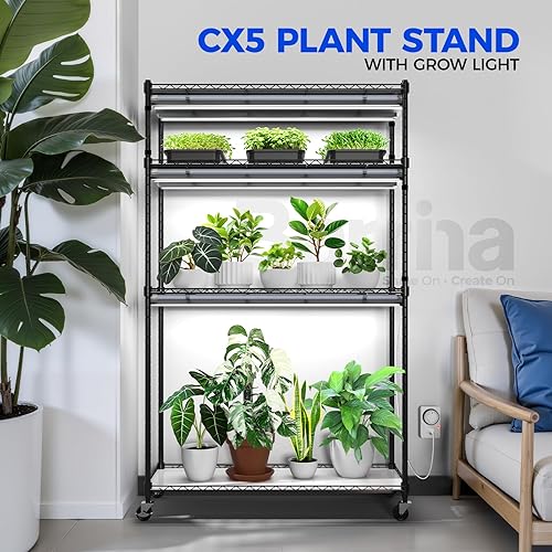 Miniatura 2 de Barrina CX5 Soporte para plantas con luces de cultivo para plantas de interior, estante de plantas de 4 niveles con T8 3 pies 30 W (por luz) luz