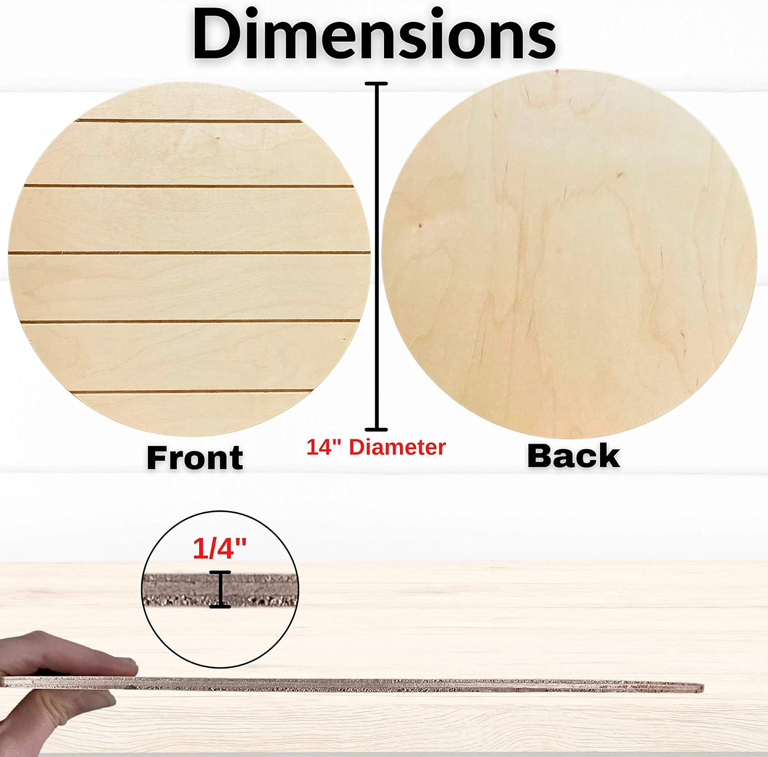 Unfinished Wood Rounds for Crafts - 2 Pack of 14 Inch Diameter Reversible Wood Circles with Real Wood Veneer that Will Not Warp, Wood Slices with Smooth Side and Embossed Shiplap Side by CADE + KAI