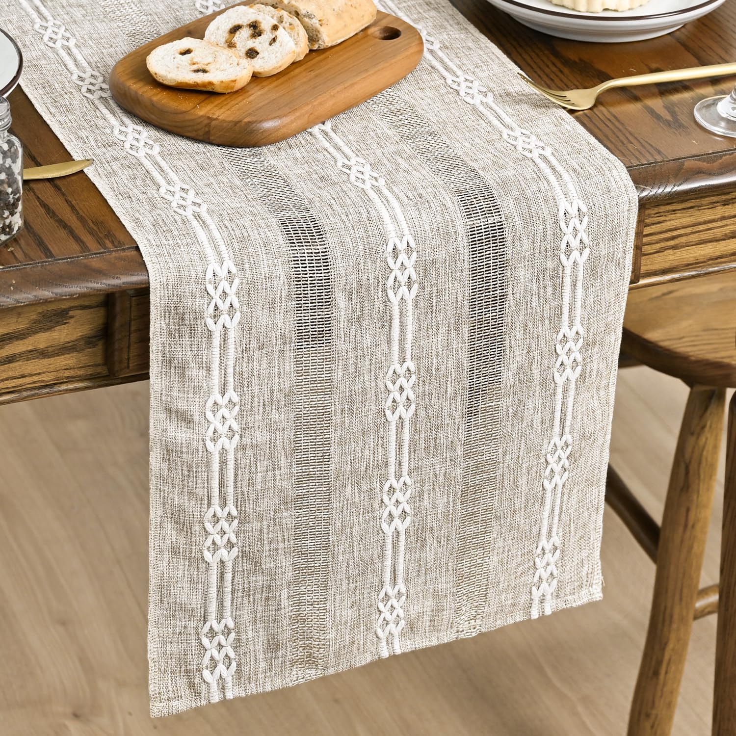 Artoid Mode Linen Farmhouse Rustic Boho Brown Table Runner 33x303 cm, Seasonal Vintage Holiday Kitchen Dining Table Decoration for Home Party Decor