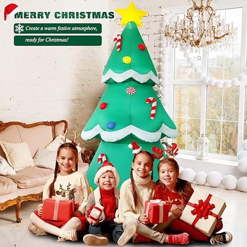 Vista 32 de Decoraciones inflables de Navidad de 10 pies para exteriores, Papá Noel inflable con caja de regalo para decoración exterior de Navidad, Papá Noel