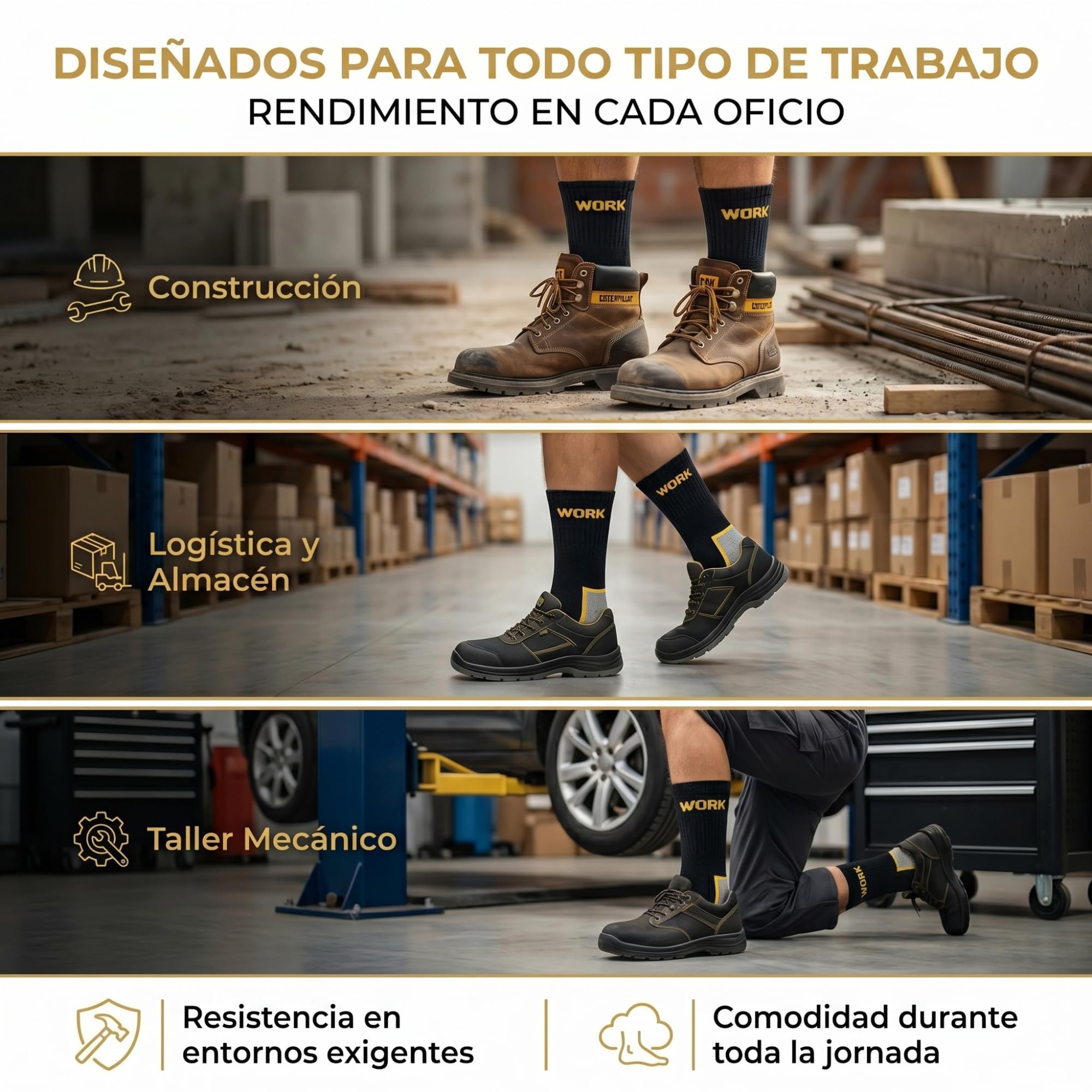 Calcetines Trabajo Hombre Reforzados, Calcetines con Base Acolchado para largas jornadas, Algodón con Talón y Punta Reforzados, Surtido, Calcetines Work Interior Suave y Transpirables.