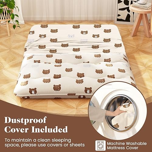 Miniatura 5 de Giantex Colchón de suelo japonés, colchón de futón de 4 pulgadas con funda lavable y bolsa de almacenamiento, colchón plegable enrollable para