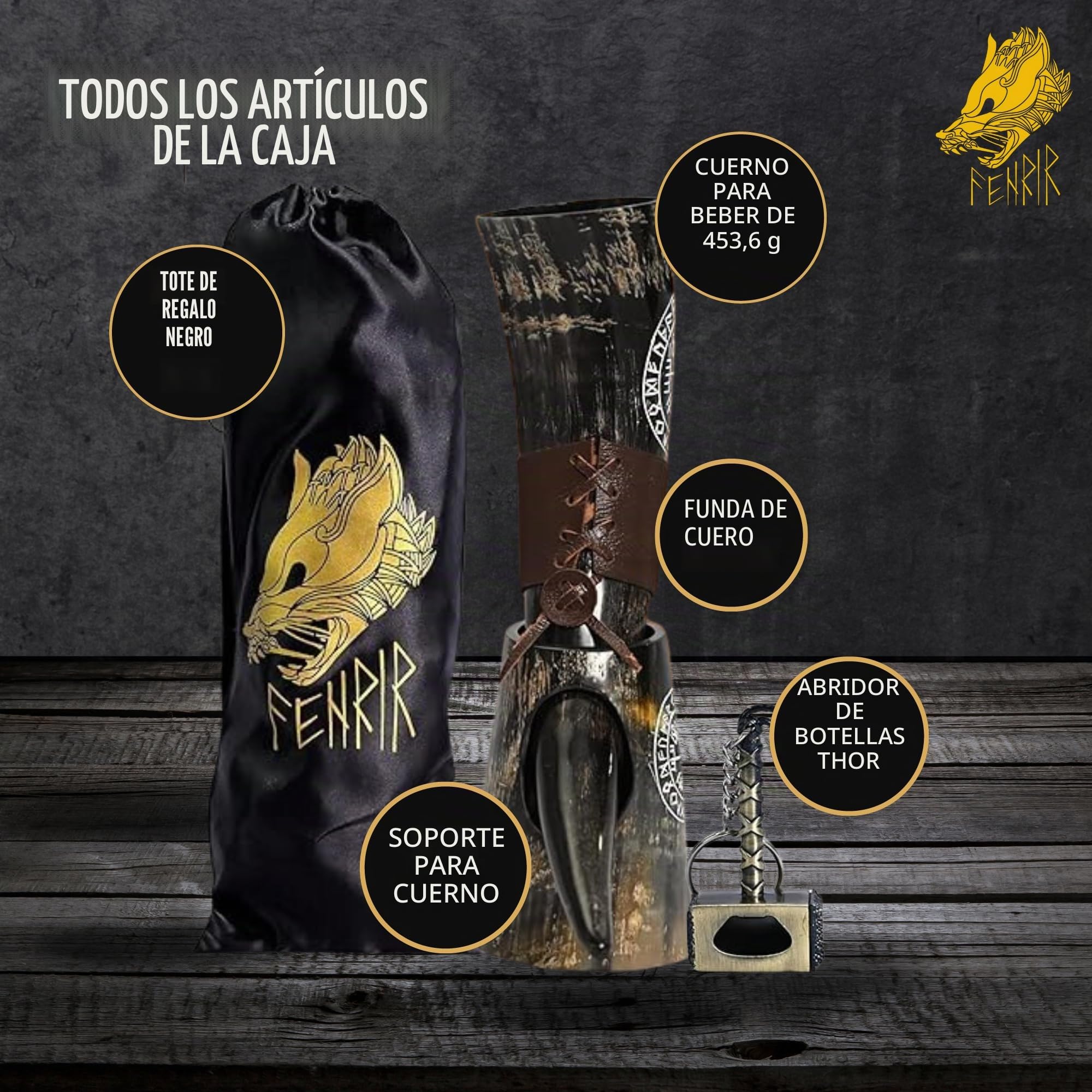 Cuerno vikingo – 100 auténticos 453,6 g con soporte de cuero marrón, funda, abridor de vino, para hidromiel, cerveza, regalo para hombres y mujeres, cuerno de Ale Horn hecho a mano, natural, pulido