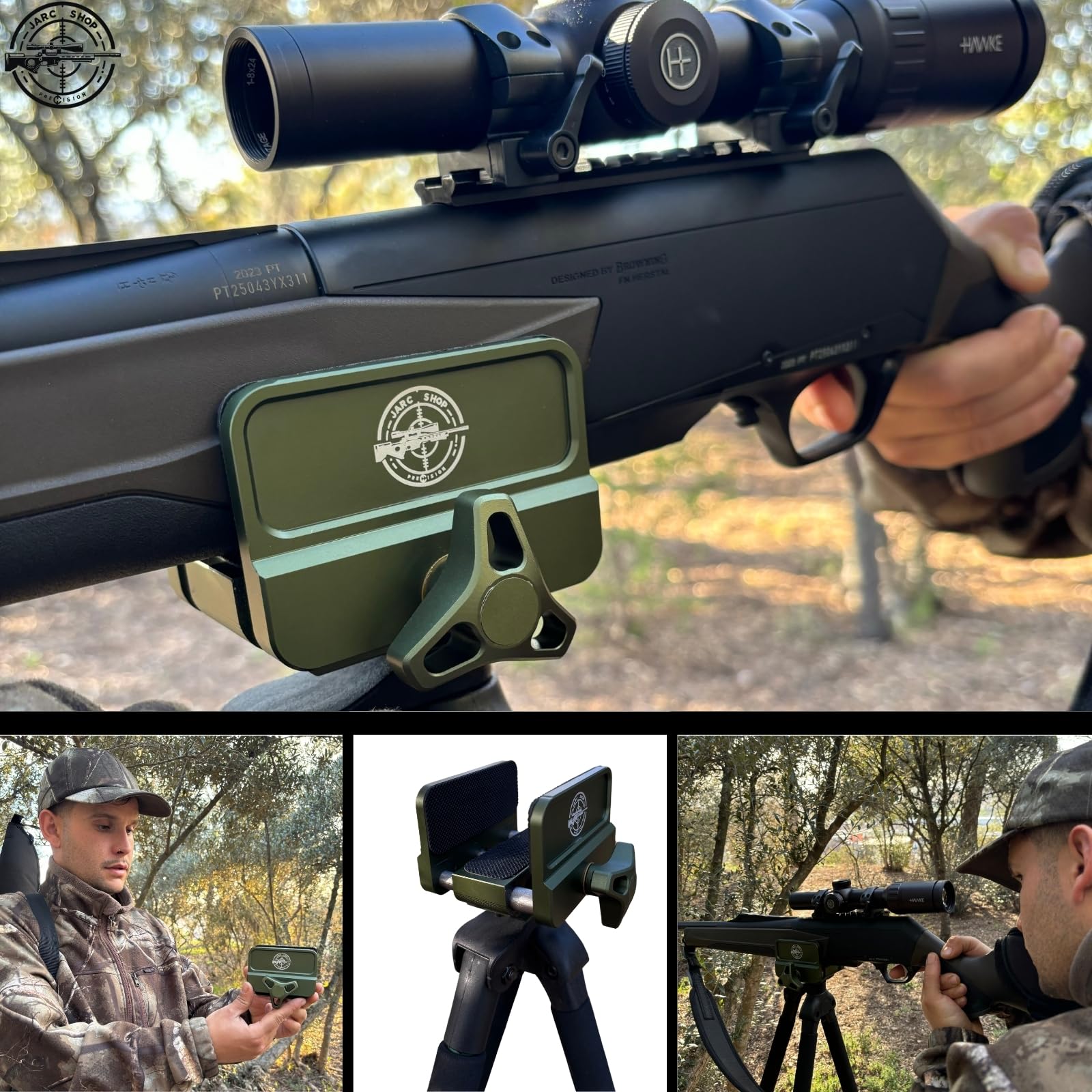 ABRAZADERA RIFLE para TRIPODE CAZA - Soporte Horquilla telescopica caza universal y mordaza banco de tiro - Construccion banco tiro para rifle y tripode para caza - Tripode para rifle de caza mayor.