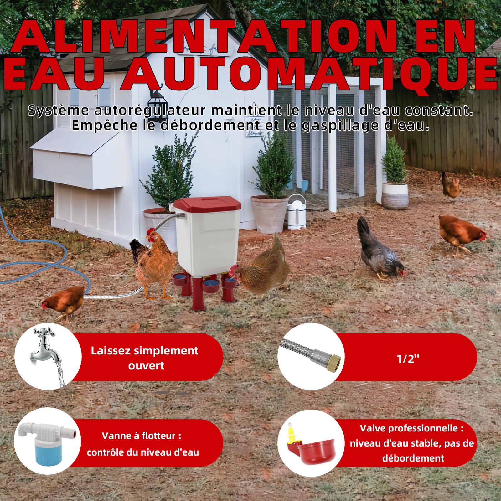 Abreuvoir Auto 7L pour volailles, posé/Suspendu, Accessoires Inclus