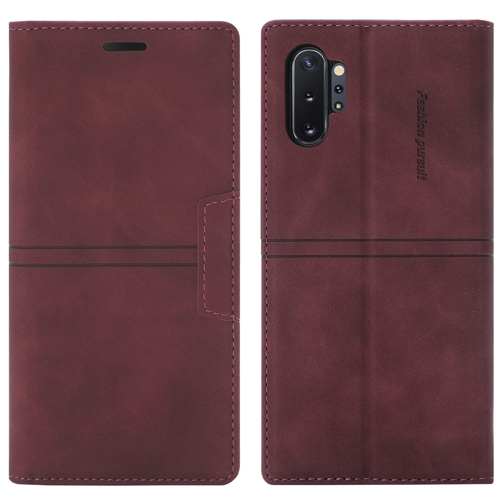 Samsung Galaxy Note 10 Plus Case, Samsung Note 10 Plus Case [Magnetic] Shockproof Leather Case Cover for Samsung Note 10 Plus [Card Slots] [Flip Case] for Samsung Note 10 Plus (Red)
