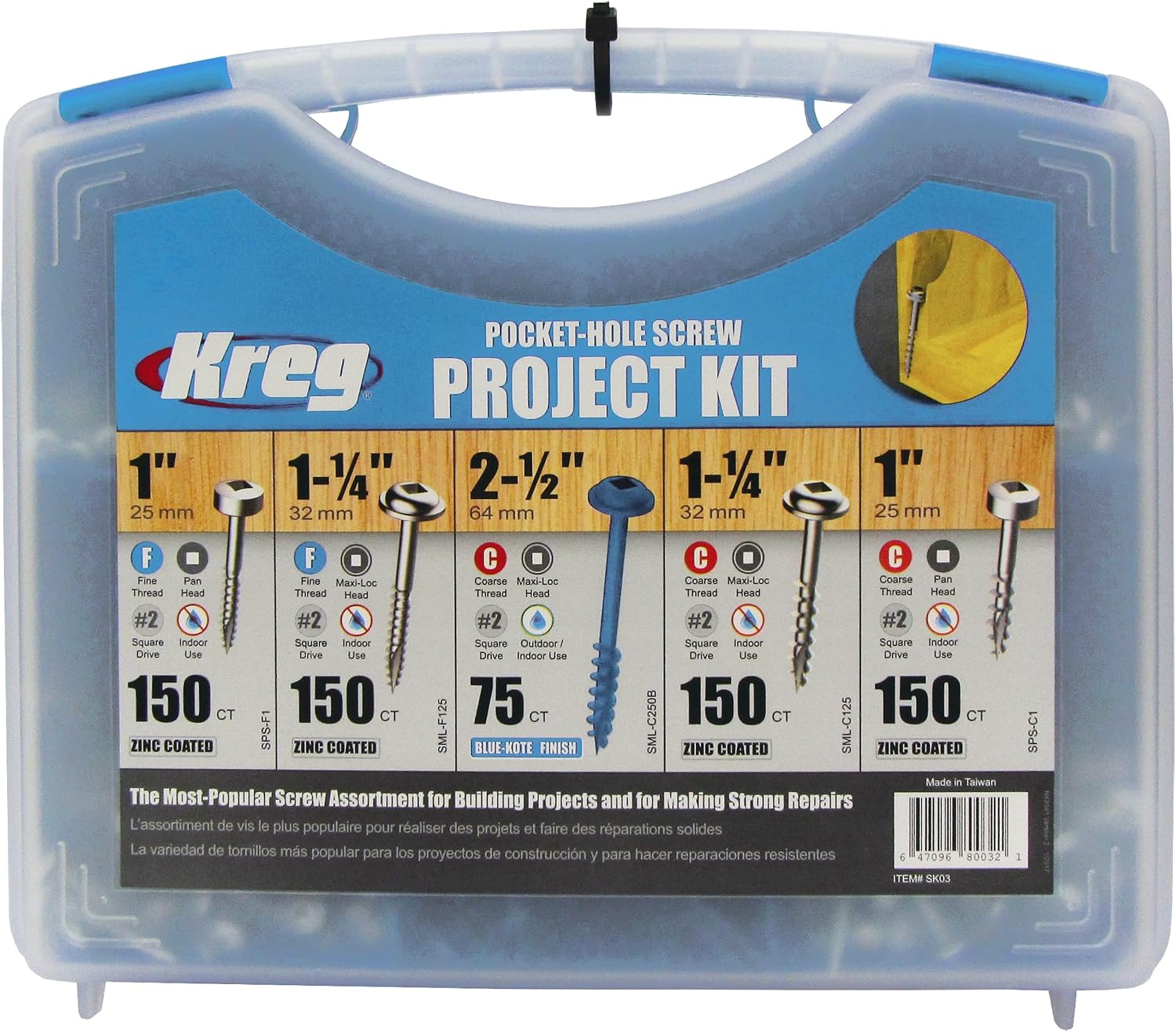 Kreg SK03 Pocket-Hole Screw Kit in 5 Sizes