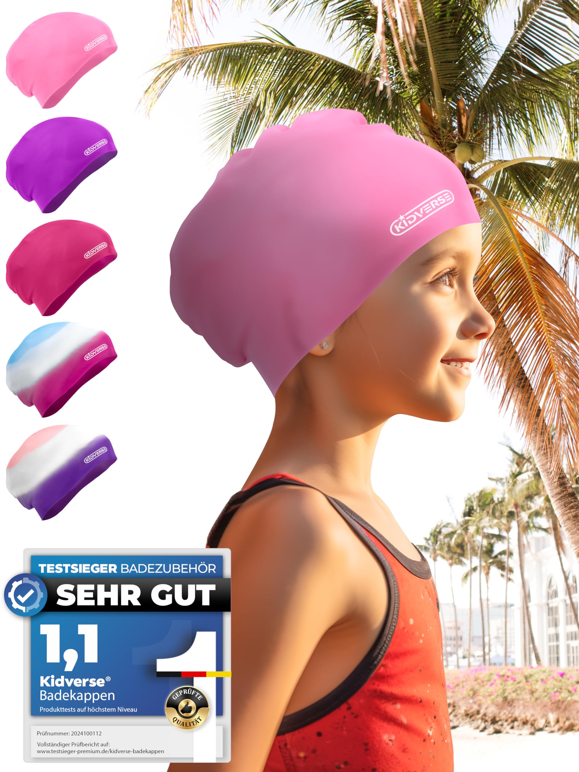 KIDVERSE Waterproof Kids Swimming Cap for Girls Swim Hat with Anti-Slip Grips - Comfortable Silicone Swim Cap Girls - Childrens Swimming Hat Kids with UV Protection