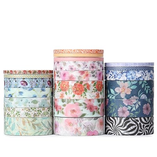 Vista 176 de Mr. Pen - Juego de cintas Washi, 21 rollos, tamaños surtidos, cinta washi floral para diario