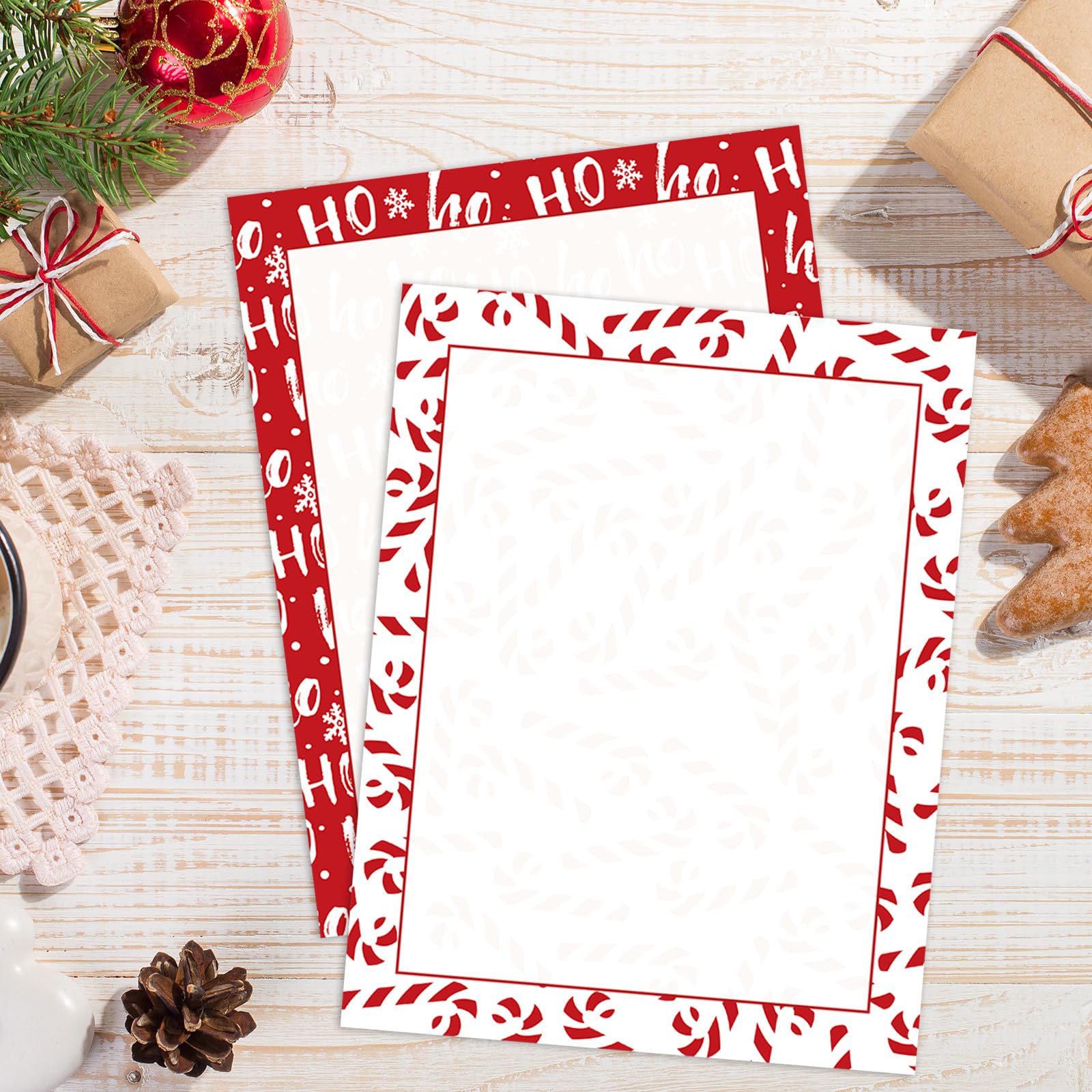 JarThenaAMCS Weihnachtsbriefpapier, doppelseitiger Druck, rote Zuckerstange, gestreift, Briefpapier für Notizen, Grußkarten, Einladungen, Bürodruck, 21,6 x 27,9 cm, 60 Blatt