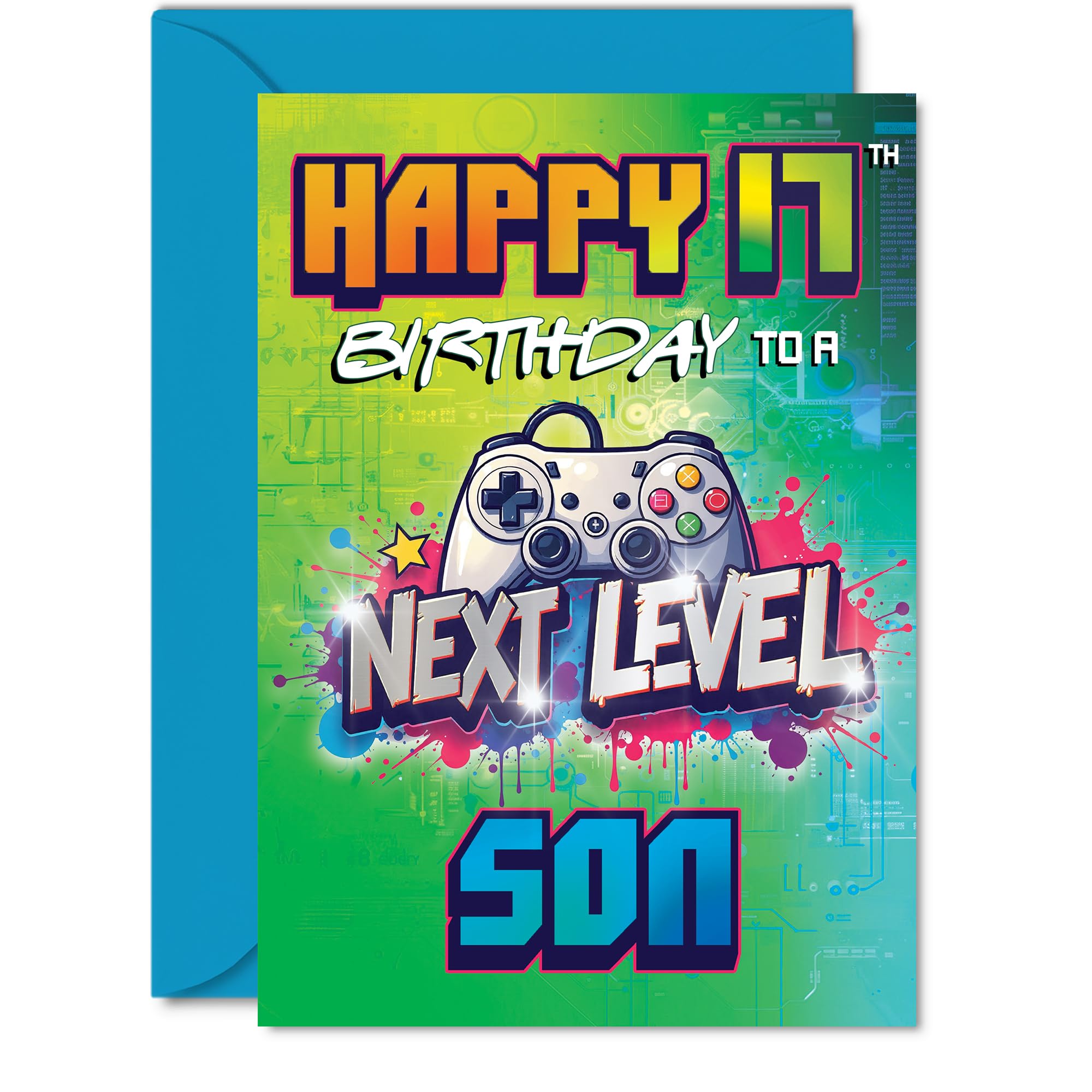 17th Birthday Cards For Son - Next Level - Happy Birthday Card for 17 Year Old Boy Grandson Son Cousin Nephew, 5x7 Inch Bday Greeting Cards