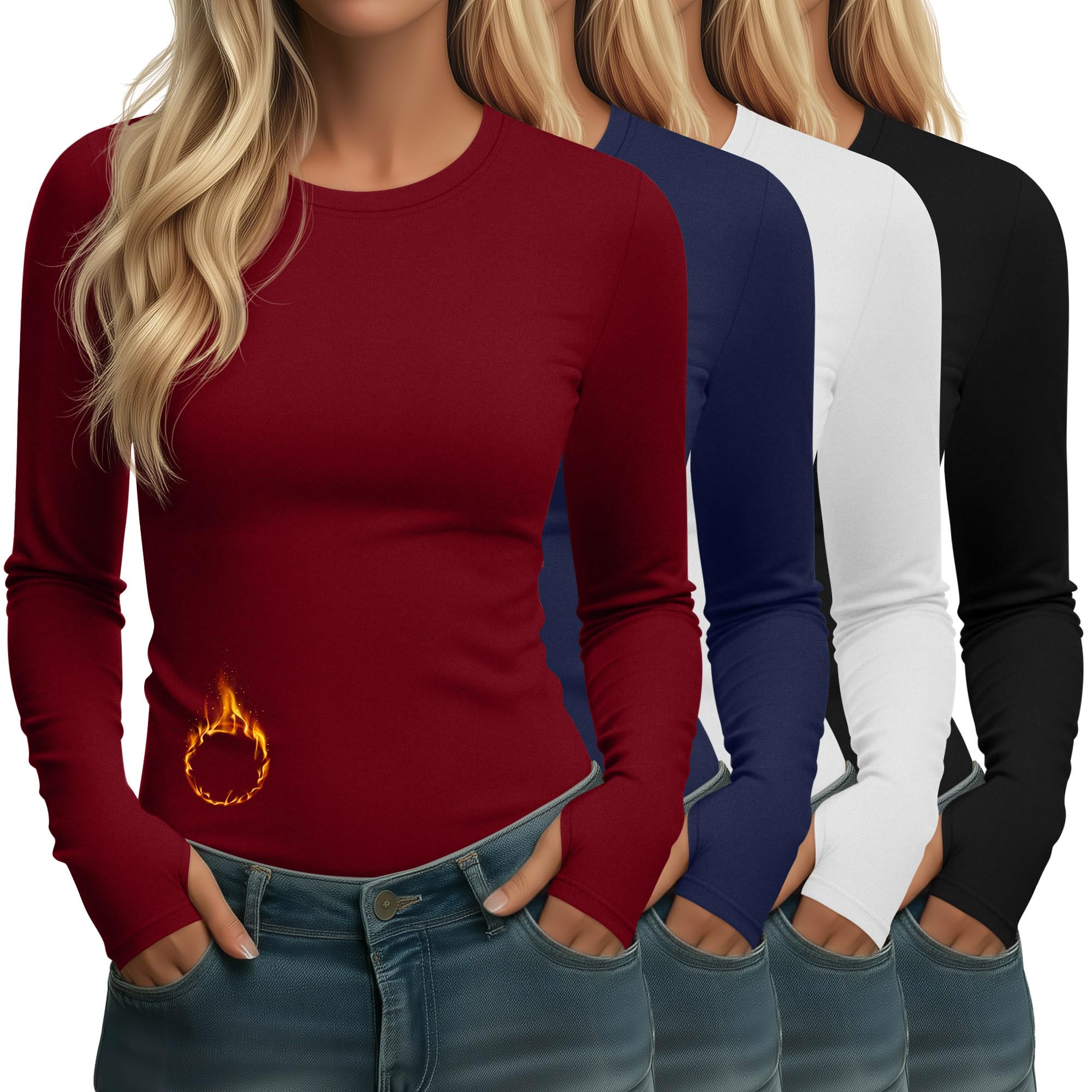 Neer 4 Pack Women's Thermal Fleece Lined Shirts Warm Base Layer