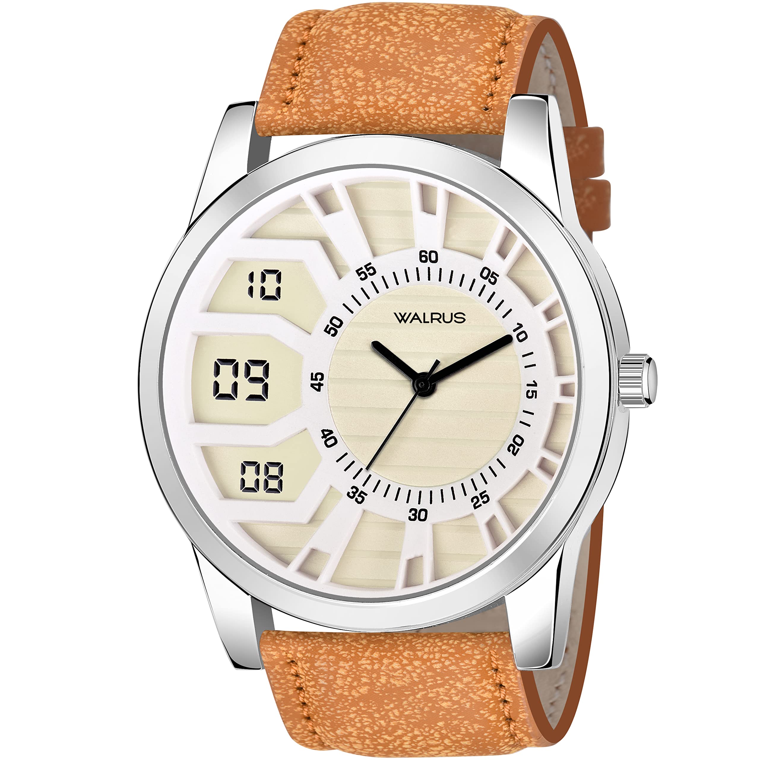 Walrus White Dial Analog Leather Strap Wrist Watch for Men - Stylish Beige Strap, Silver Case, Quartz Mechanism | Professional & Casual Use- Old Money Style (B0B1QR4WXZ) Amazon Price History, Amazon Price Tracker