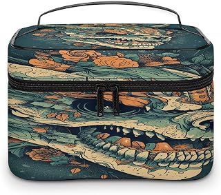 Asian Dragon Skull Travel Makeup Bag Cosmetic Bag Toiletry Bags | Large Capacity Water Resistant Makeup Pouch with Handle & Divider, Portable Zipper Cosmetic Case for Women Travel Gym Home
