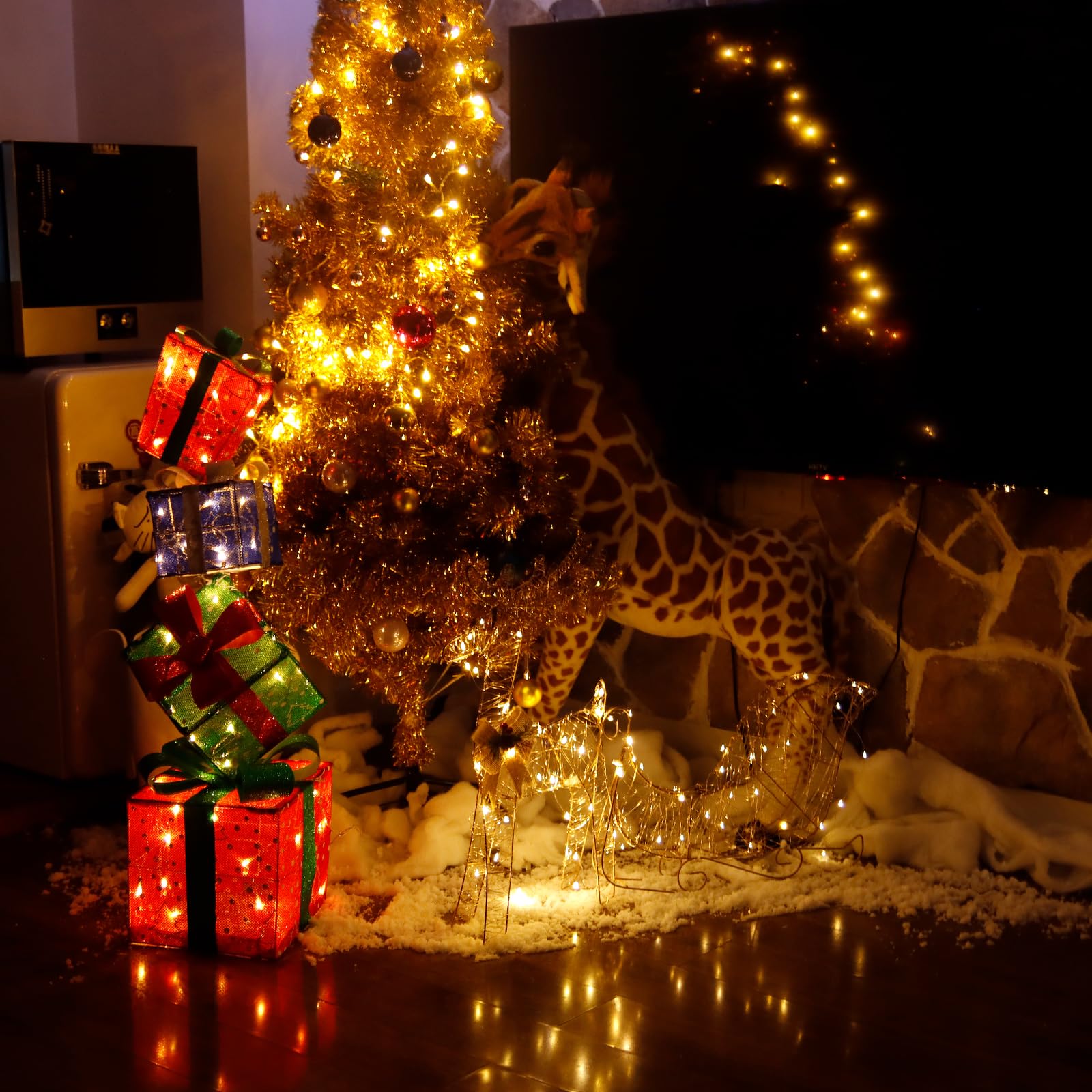 CCLIFE Juego de 4 Cajas de Regalo Con Luz LED Para Navidad - Decoración Iluminada Para Árbol y Hogar CushHom