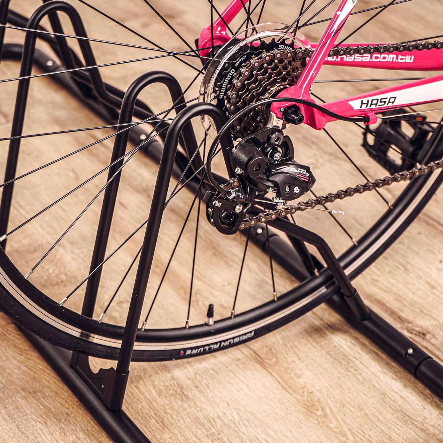 CyclingDeal Bike Rack Floor Parking Bike Stand for up to 6 Bicycles | Indoor, Home & Garage Storage Rack | Stable & Secure Bicycle Stand w/ Tire Grooves Up to 29", Holding Plates & Custom Spacing