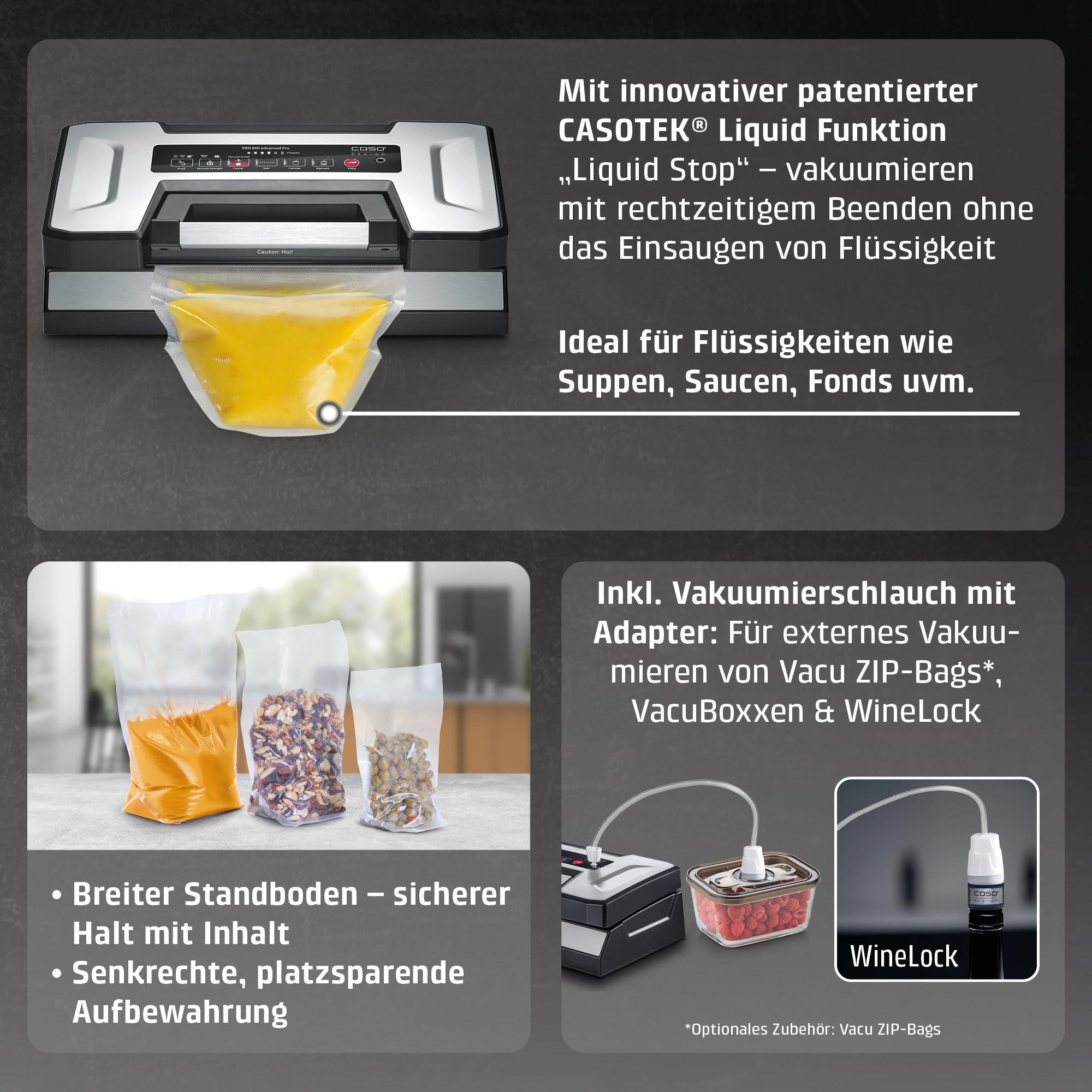 CASO VRH 800 Advanced Pro Vakuumierer, 20 l/min Doppelkolbenpumpe, -0,9 bar, Doppelnaht 30 cm, Edelstahl