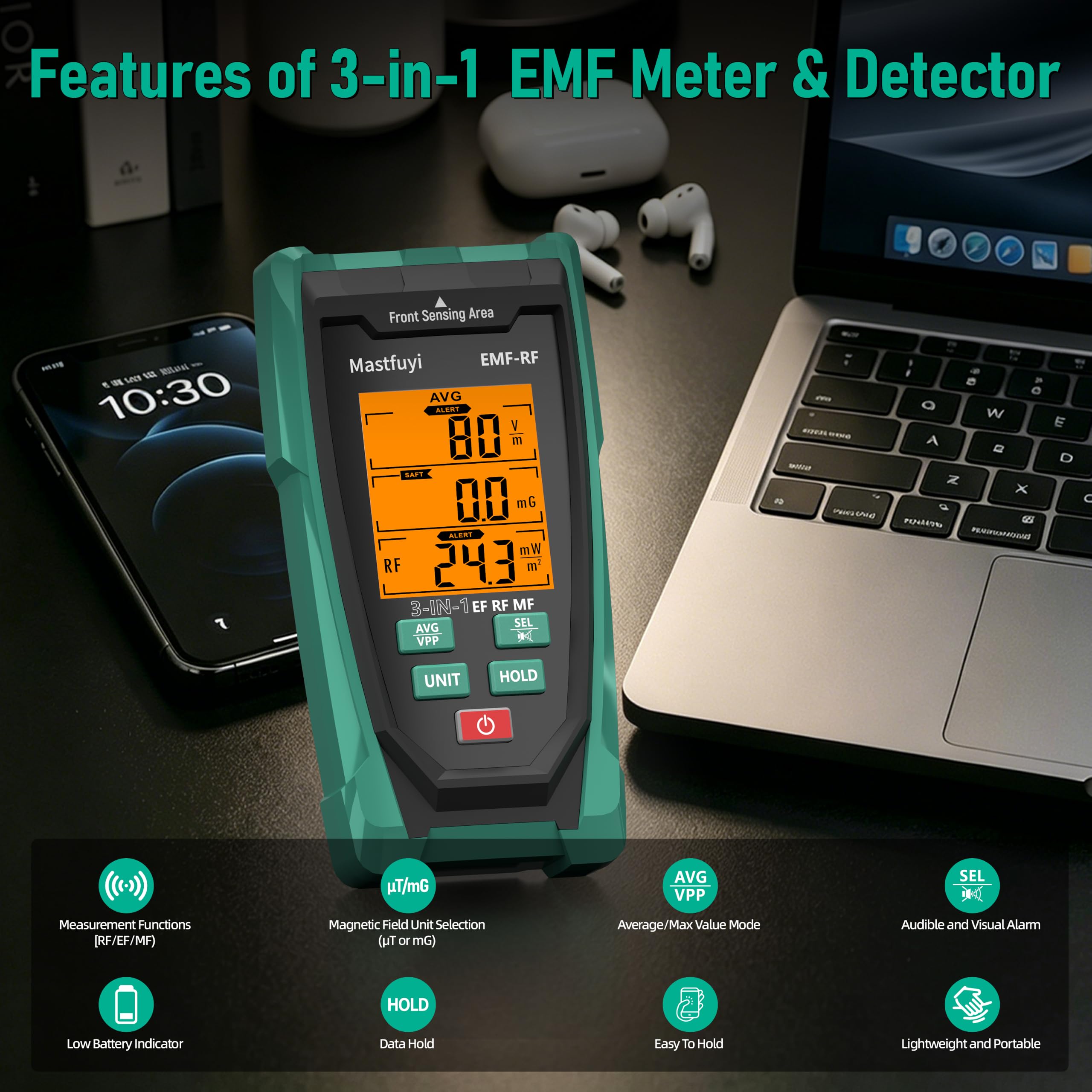 Miernik EMF, 3 w 1 elektromagnetyczne promieniowanie pola do EF/MF/RF