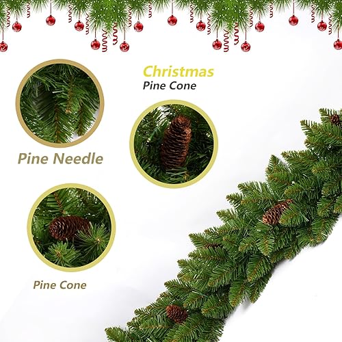 Miniatura 5 de CHILLSUN Guirnalda de Navidad preiluminada de 9 pies con luces, guirnaldas para decoración de Navidad, para mantel y exteriores con bayas y bolas