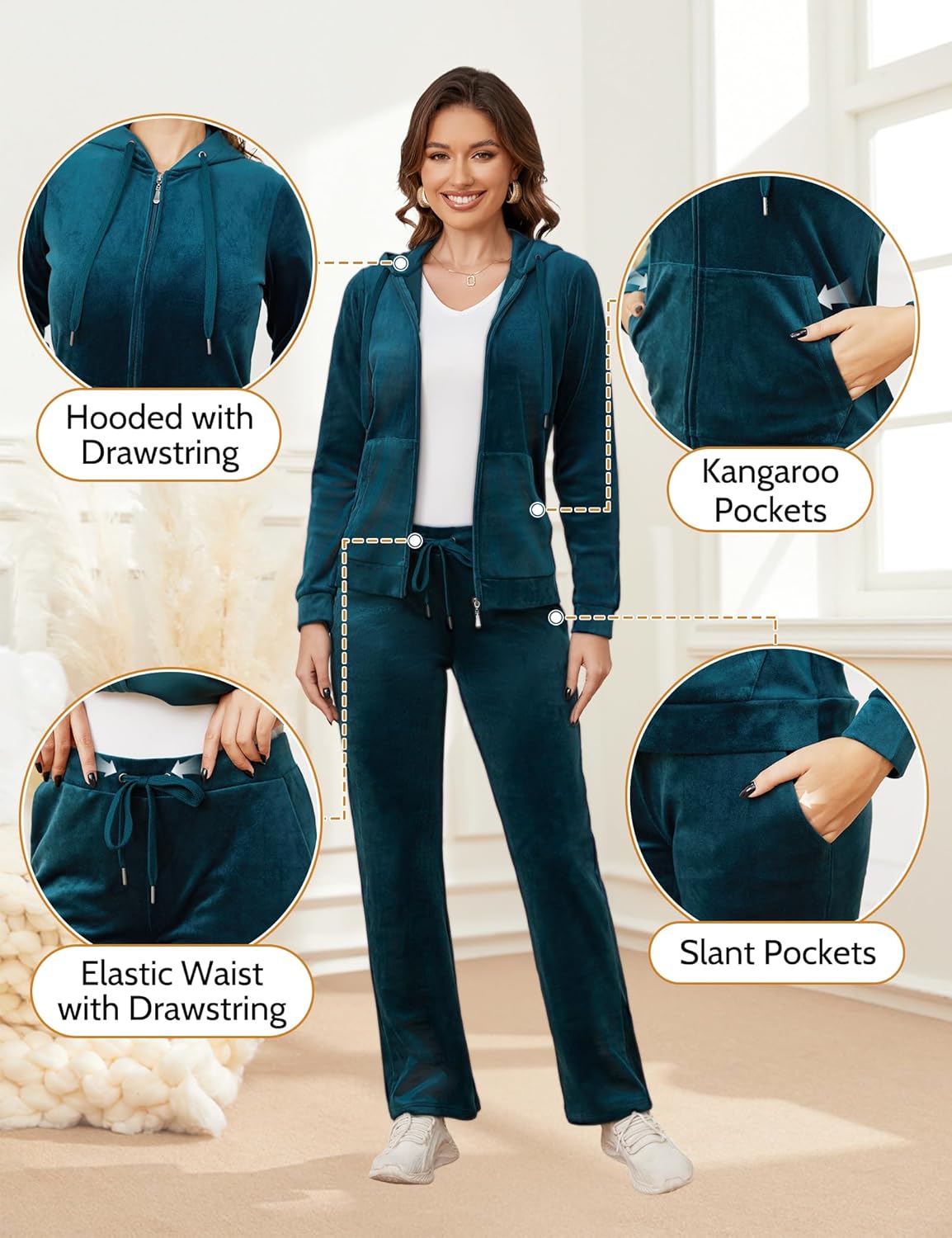 MIDNIGHTSUN Women's Velour Tracksuit 2 Piece Full Zip Hooded Sweatsuits Outfits Velvet Sportswear Jogging Set - Image 5