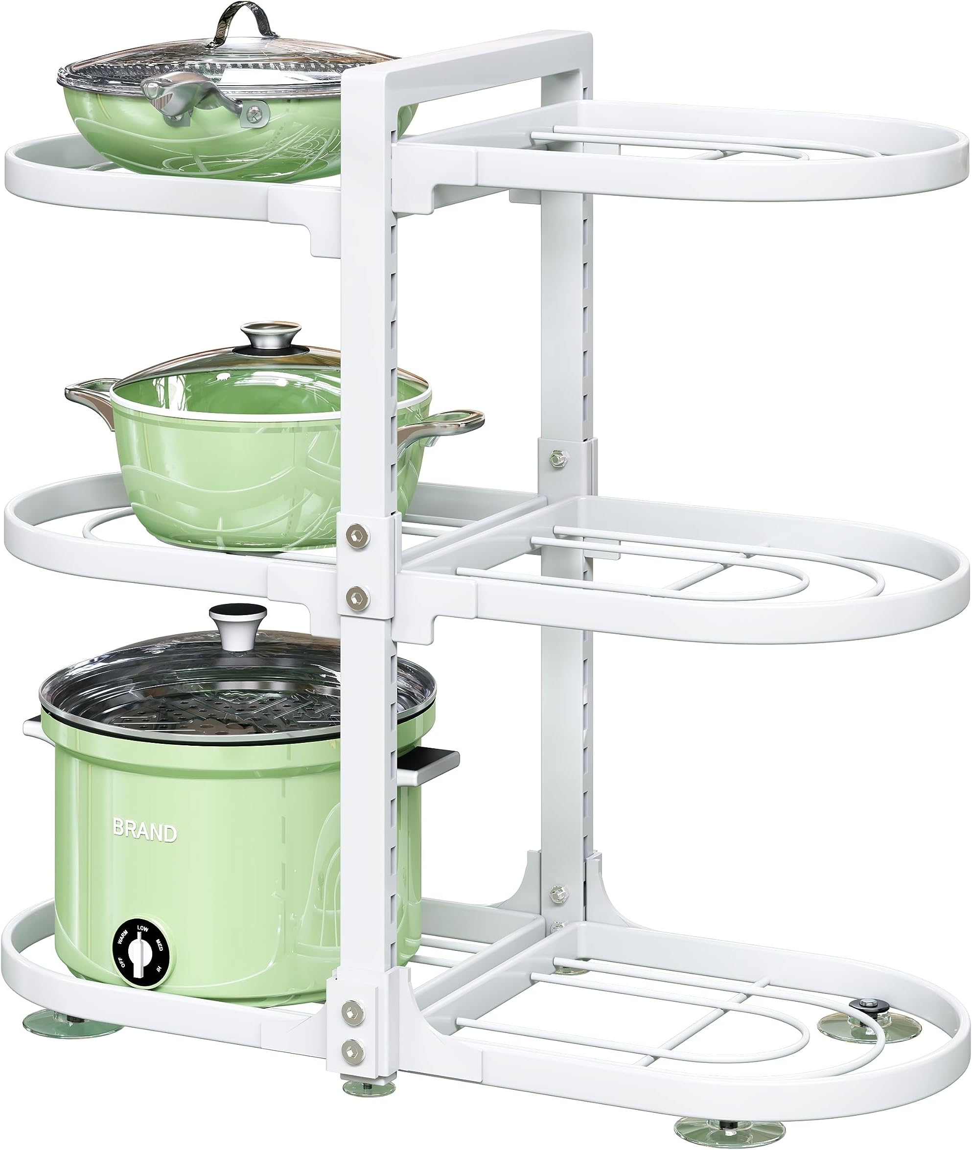 PXRACK Pots and Pans Organizer for Cabinet, 6 Tier Adjustable Pan Organizer Rack for Under Cabinet, Pot Organizer for Kitchen Organization & Storage, for Heavy Cookware, Shallow Pots, Ceramic Pots