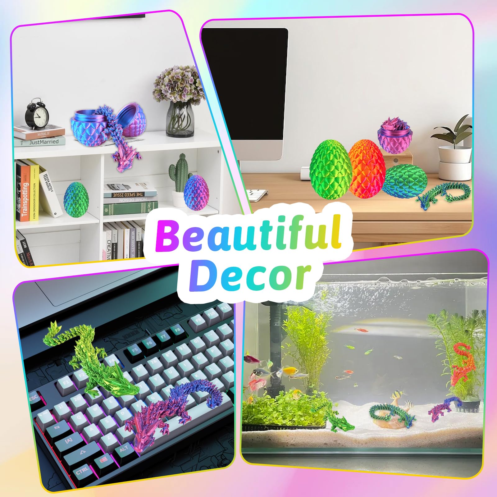 4PCS Dragon Egg with Dragon Inside,3D Dragons Eggs,Articulated Dragons Crystal,3D Printed Fidget Toy,Home Desk Decor Desk Toys,Gifts for Kids,Adults - Image 4