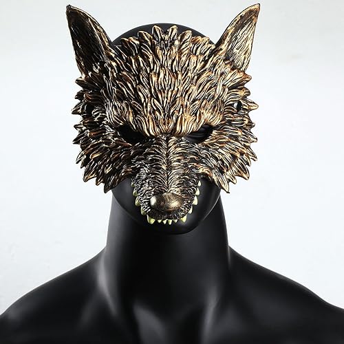 Miniatura 7 de Liliful 3 Pcs Wolf Mask Halloween Half Face Werewolf Mask Masquerade Animal Mask 3D Scary Wolf Costume for Men Adult Cosplay