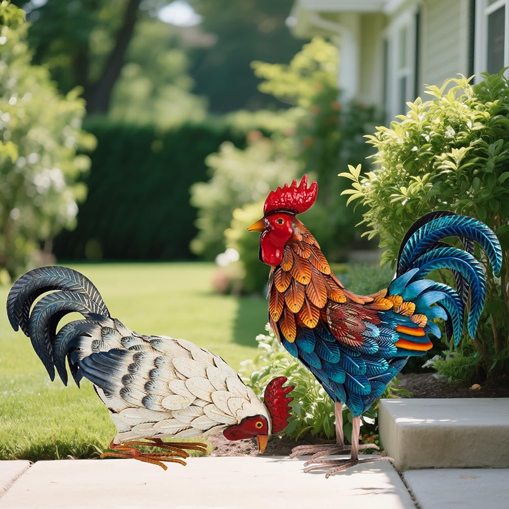 Metal Rooster Statues, Outdoor Garden Statues, Metal Chicken Decor Sculptures Ornaments Yard Art Backyard Patio Lawn Decorations 4877be7e B4c5 47b9 9605 D71d1f6b78da.2d02e112a668345213cc50ed2ed57b7e